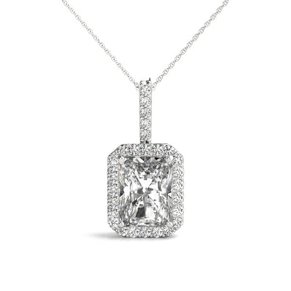 Emerald Cut Halo Pendant — 10X8 MM — View 1