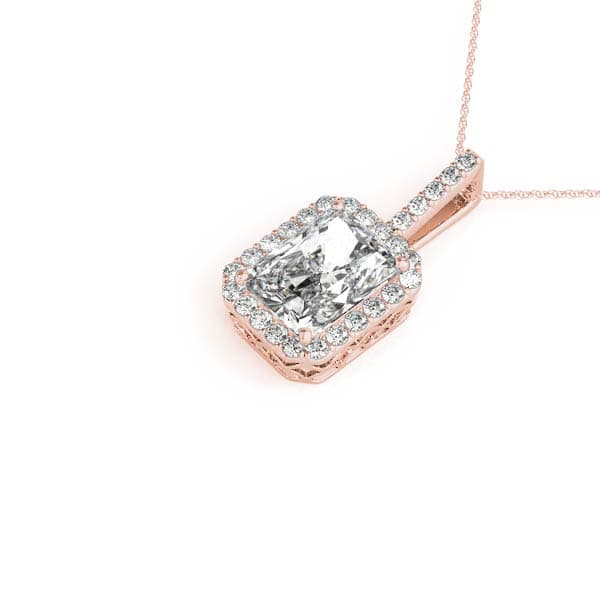 Emerald Cut Halo Pendant (0.19 ct. tw.), Side view in rose gold