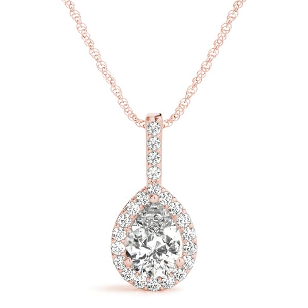 Pear Shaped Halo Pendant (0.19 ct. tw.), Front view in rose gold