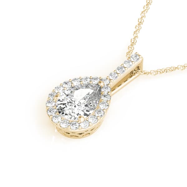 Pear Shaped Halo Pendant (0.19 ct. tw.), Side view in yellow gold