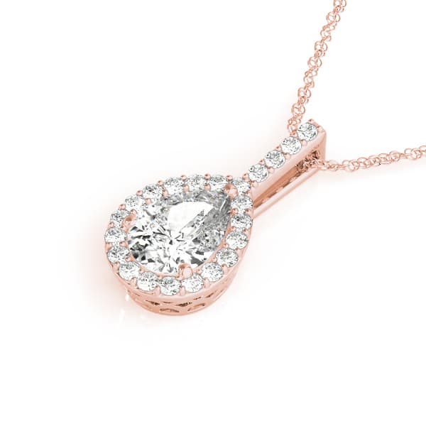 Pear Shaped Halo Pendant (0.19 ct. tw.), Side view in rose gold