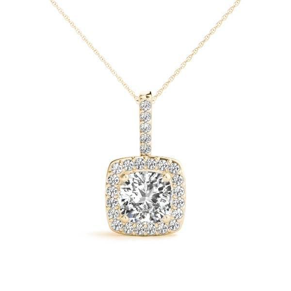 Cushion Halo Pendant (0.21 ct. tw.), Front view in yellow gold