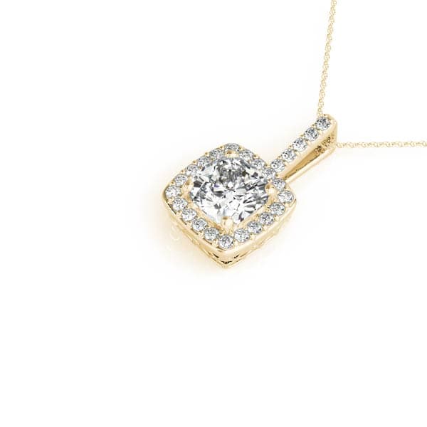 Cushion Halo Pendant (0.21 ct. tw.), Side view in yellow gold