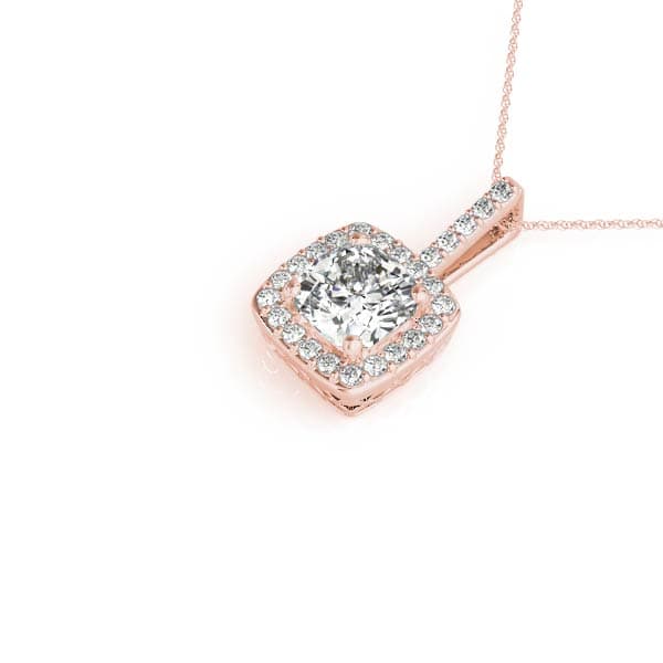 Cushion Halo Pendant (0.19 ct. tw.), Side view in rose gold