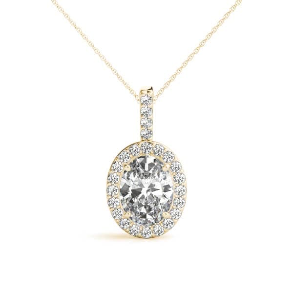 Accented Oval Halo Pendant (0.2 ct. tw.), Front view in yellow gold