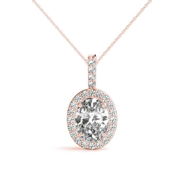 Accented Oval Halo Pendant (0.2 ct. tw.), Front view in rose gold