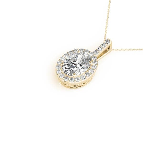 Accented Oval Halo Pendant (0.2 ct. tw.), Side view in yellow gold
