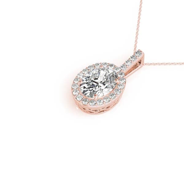 Accented Oval Halo Pendant (0.2 ct. tw.), Side view in rose gold