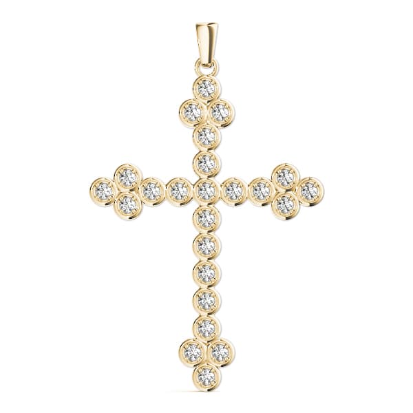 Religious Cross Pendant (1/4 ct. tw.), On hand view in yellow gold