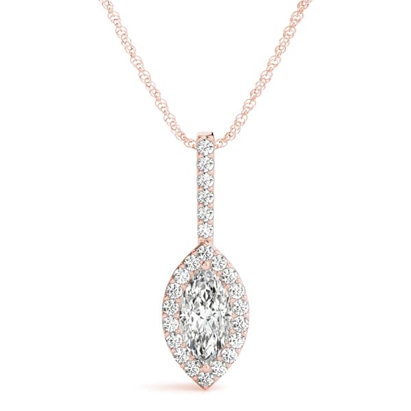 Marquise Halo Pendant (0.2 ct. tw.), Front view in rose gold
