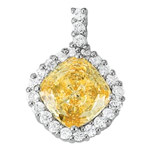 Cushion Shape Halo Color Pendant — White Gold