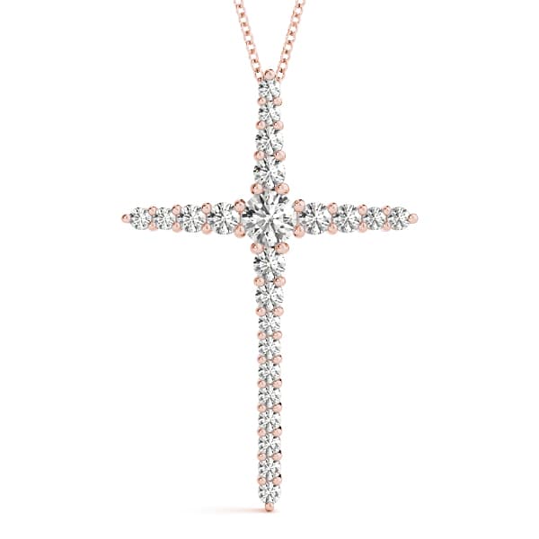 Religious Cross Pendant (1/2 ct. tw.), Front view in rose gold