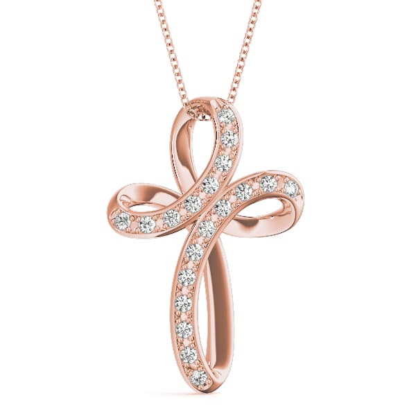 Religious Cross Pendant (0.09 ct. tw.), Front view in rose gold
