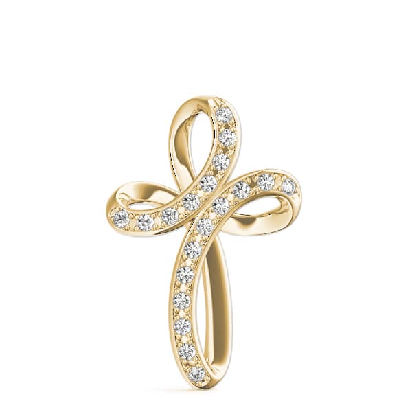 Religious Cross Pendant (1/8 ct. tw.), On hand view in yellow gold