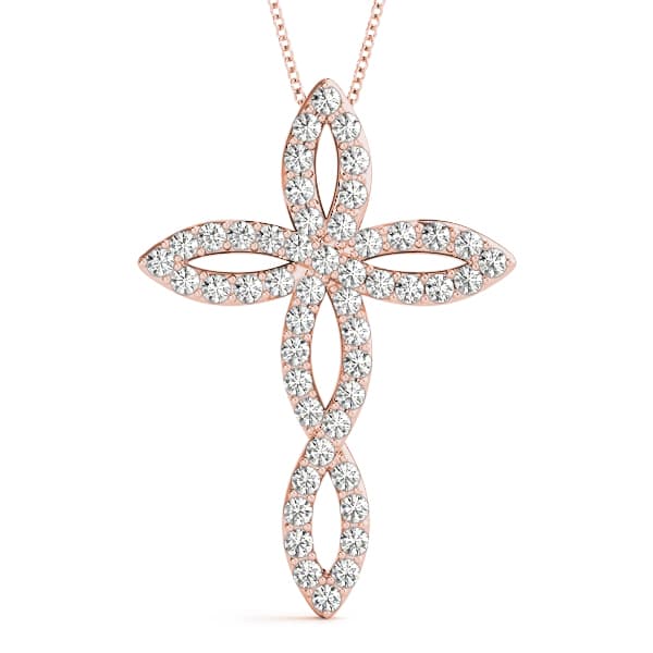 Religious Cross Pendant (0.27 ct. tw.), Front view in rose gold