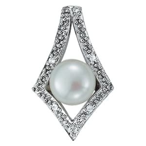 Milgrain Pearl Pendant — White Gold
