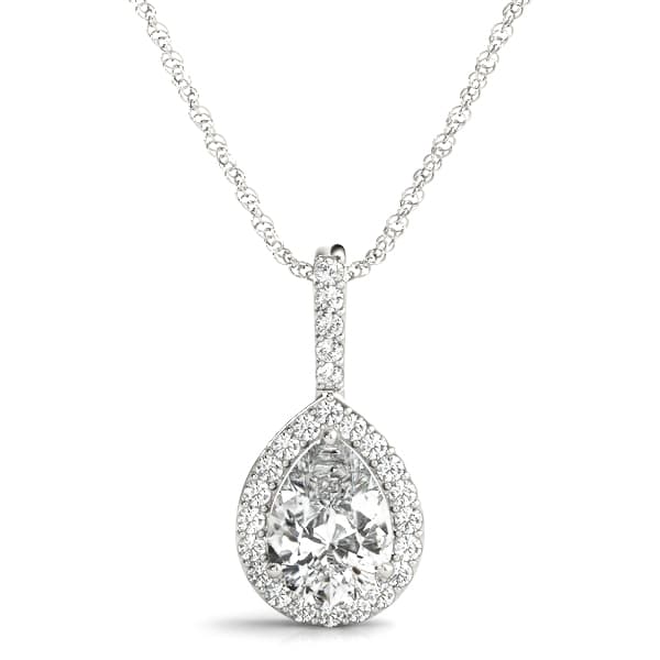 Pear Shape Halo Pendant — 7X5 MM — View 1