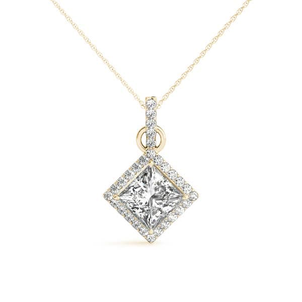 Halo Princess Cut Pendant (1/8 ct. tw.), Front view in yellow gold