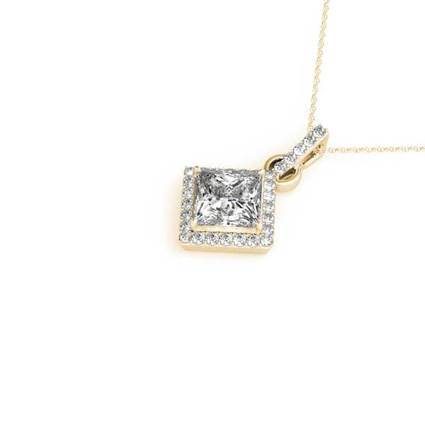 Halo Princess Cut Pendant (1/8 ct. tw.), Side view in yellow gold
