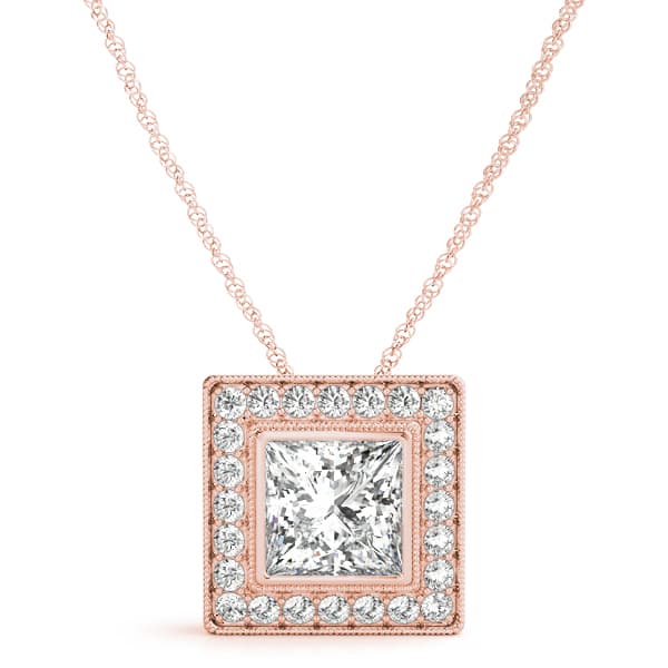 Princess Cut Halo Milgrain Pendant (1/4 ct. tw.), Front view in rose gold