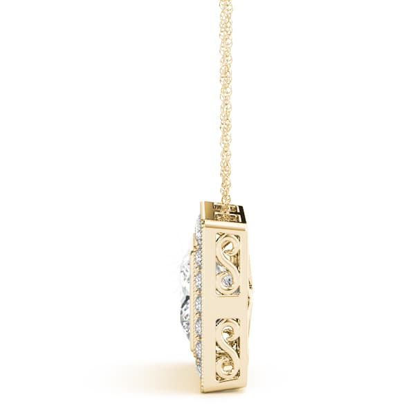 Princess Cut Halo Milgrain Pendant (1/4 ct. tw.), Side view in yellow gold