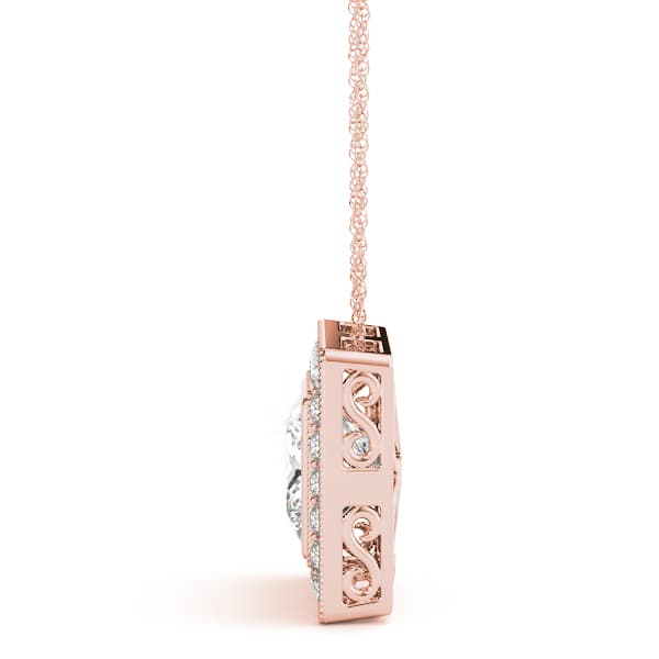 Princess Cut Halo Milgrain Pendant (1/4 ct. tw.), Side view in rose gold