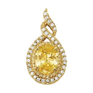 Oval Shape Color Pendant — White Gold