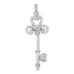 Heart Key Pendants — White Gold