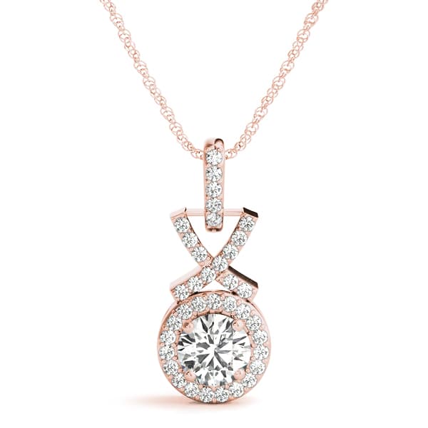 Round Halo Pendant (0.18 ct. tw.), Front view in rose gold