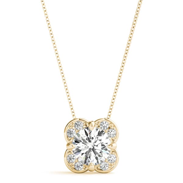 Prong Set Round Halo Pendant (0.06 ct. tw.), Front view in yellow gold