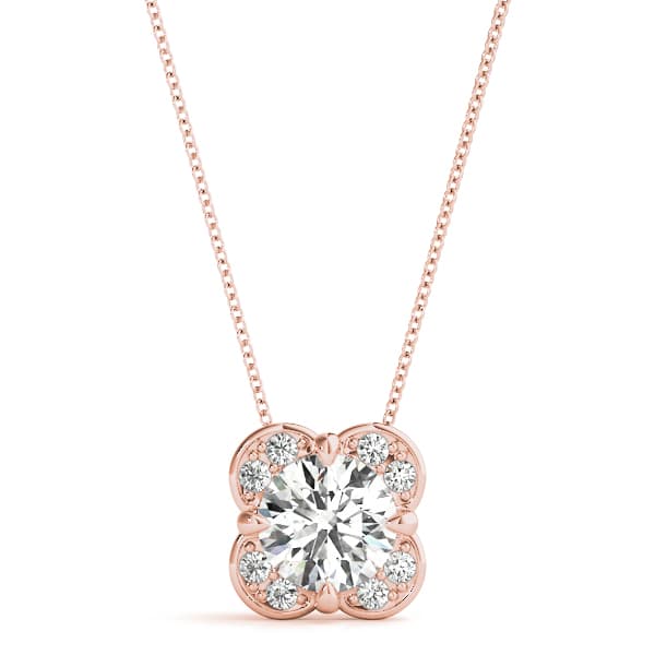 Prong Set Round Halo Pendant (0.16 ct. tw.), Front view in rose gold