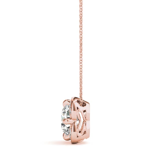Prong Set Round Halo Pendant (0.16 ct. tw.), Side view in rose gold