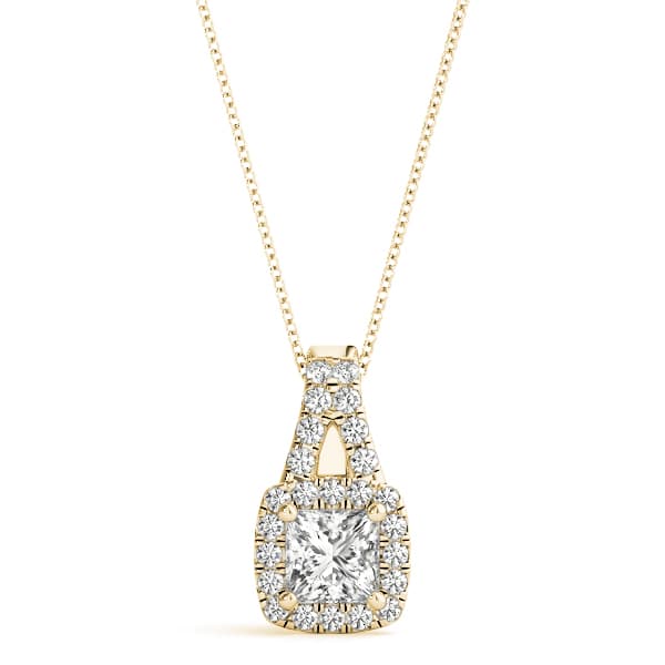 Cushion Halo Pendant (0.21 ct. tw.), Front view in yellow gold