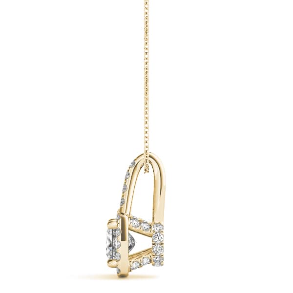 Cushion Halo Pendant (0.21 ct. tw.), Side view in yellow gold