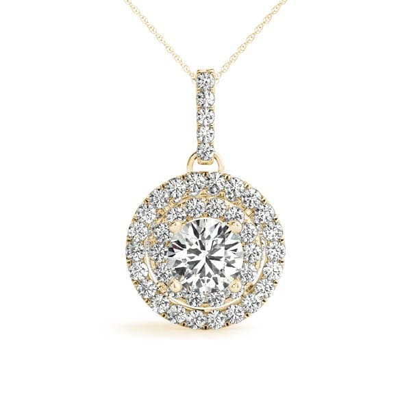 Circle Double Halo Round Pendant (0.31 ct. tw.), Front view in yellow gold