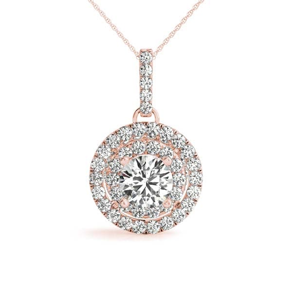 Circle Double Halo Round Pendant (0.31 ct. tw.), Front view in rose gold