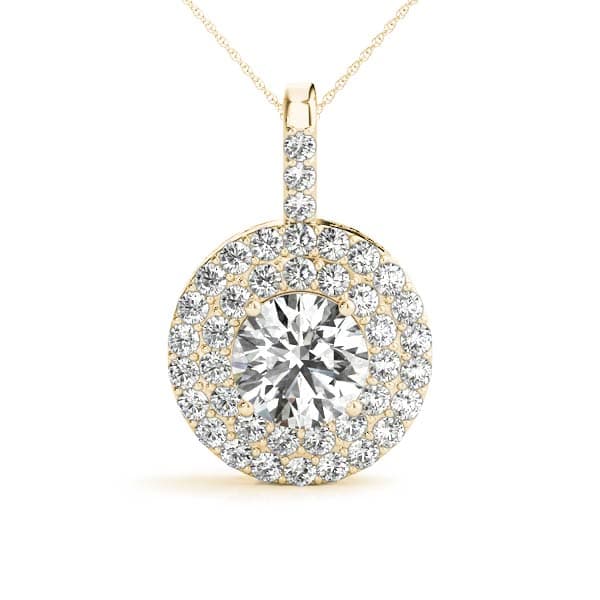 Circle Double Halo Round Pendant (0.8 ct. tw.), Front view in yellow gold