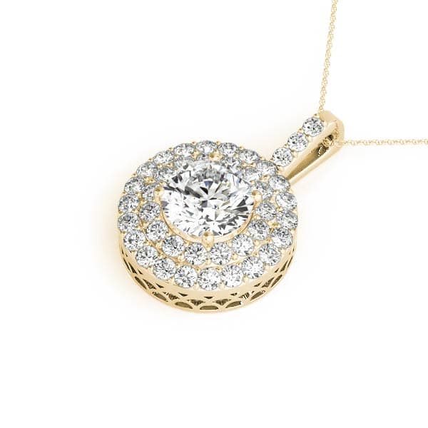 Circle Double Halo Round Pendant (0.8 ct. tw.), Side view in yellow gold