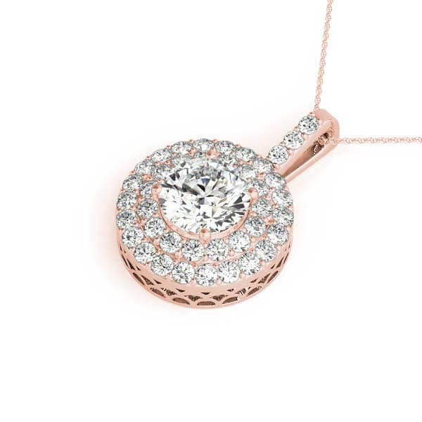 Circle Double Halo Round Pendant (0.8 ct. tw.), Side view in rose gold