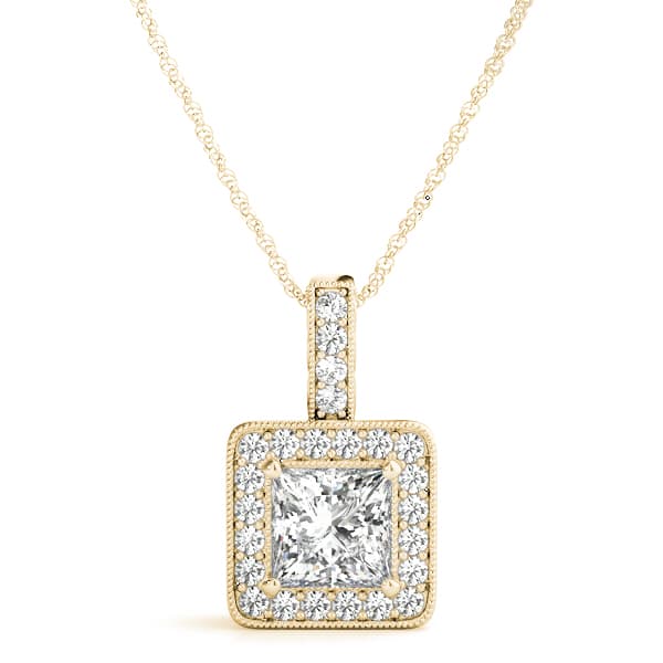 Vintage Milgrain Halo Pendant (0.2 ct. tw.), Front view in yellow gold