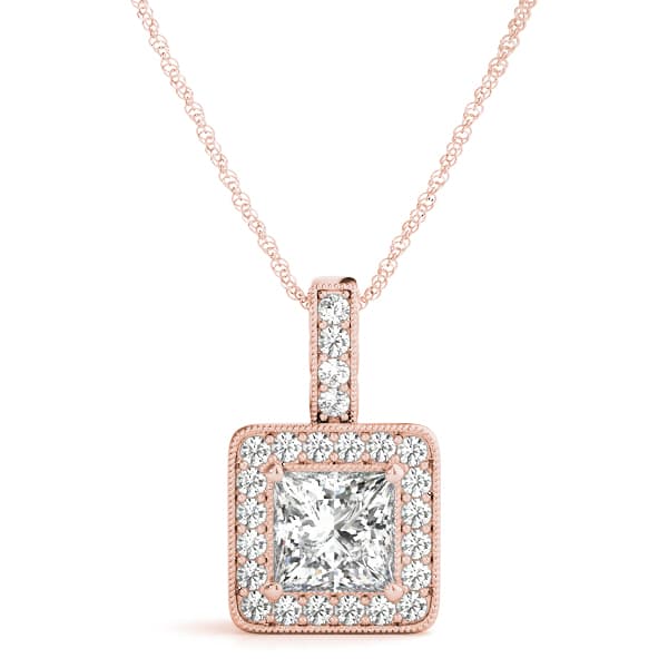 Vintage Milgrain Halo Pendant (0.2 ct. tw.), Front view in rose gold