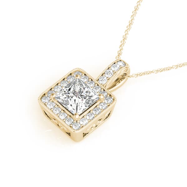 Vintage Milgrain Halo Pendant (0.2 ct. tw.), Side view in yellow gold