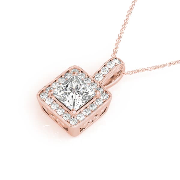 Vintage Milgrain Halo Pendant (0.2 ct. tw.), Side view in rose gold