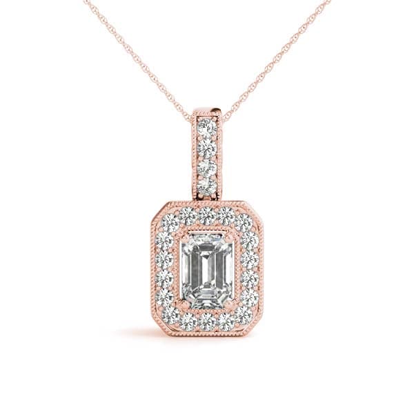 Rectangular Emerald Halo Pendant (1/3 ct. tw.), Front view in rose gold