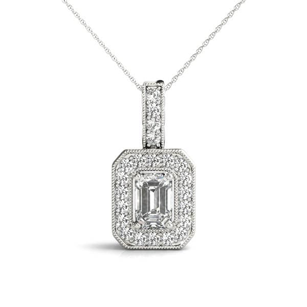 Rectangular Emerald Halo Pendant — 8X6 MM — View 1