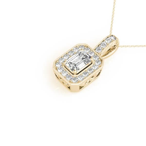 Rectangular Emerald Halo Pendant (0.28 ct. tw.), Side view in yellow gold