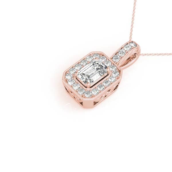 Rectangular Emerald Halo Pendant (1/3 ct. tw.), Side view in rose gold