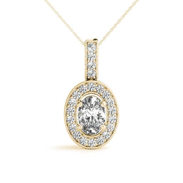 Oval Halo Pendant (1/3 ct. tw.), Front view in yellow gold