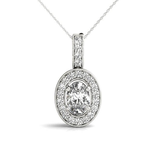 Oval Shape Halo Pendant — 12X10 MM — View 1