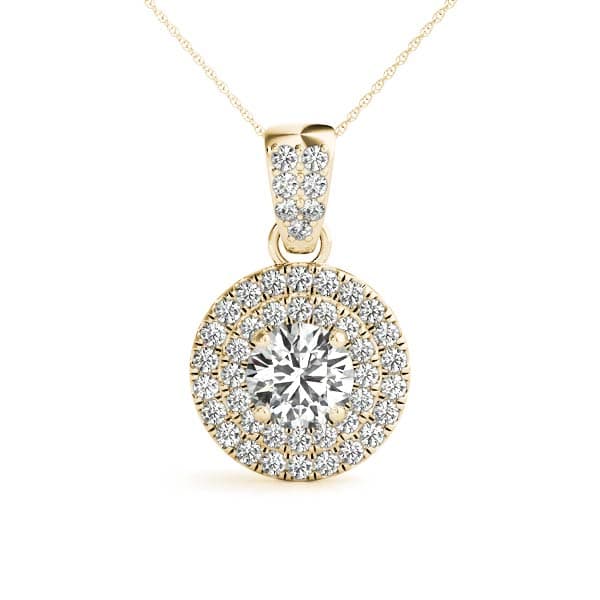 Circle Shape Double Halo Pendant (0.29 ct. tw.), Front view in yellow gold